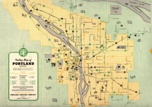 Trolley map of Portland, 1943.