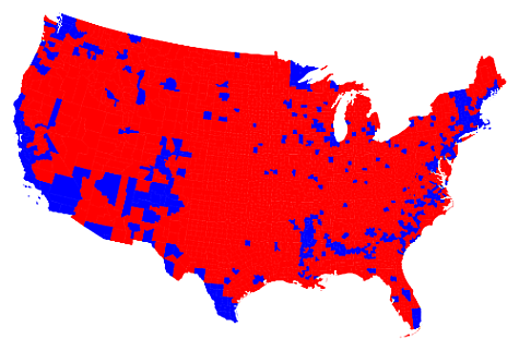 Red state, blue dot.