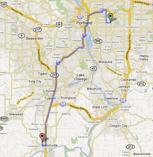 Hawthorne to Wilsonville and back.