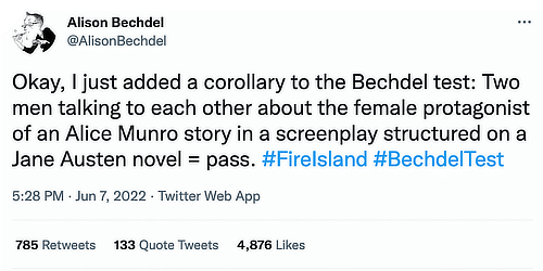 The Fire Island Bechdel Corollary.